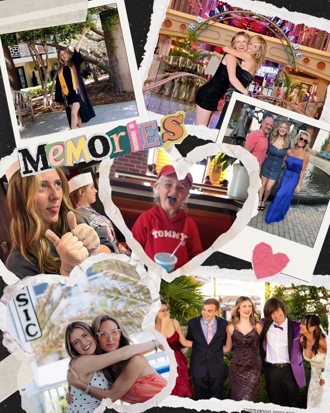 A Memories family collage marking graduation day, empty nesting, and the silence between a mother and a launching daughter