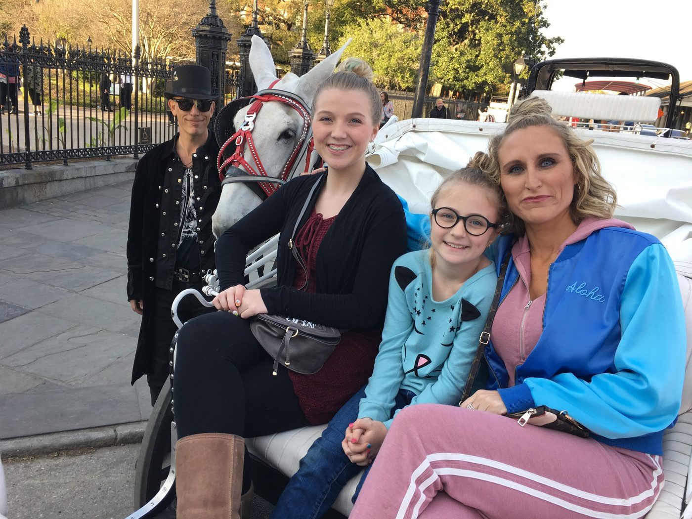 Jenn Board and her two daughters on a carriage ride at Jackson Square in New Orleans