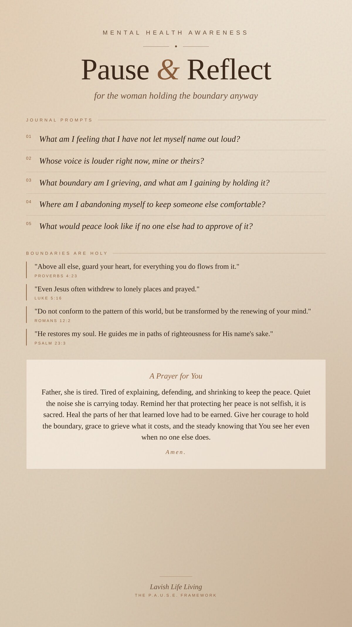 Pause & Reflect journal page with prompts, scriptures, and a prayer for the woman holding the boundary anyway