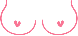 Simple pink line drawing of breasts with small hearts