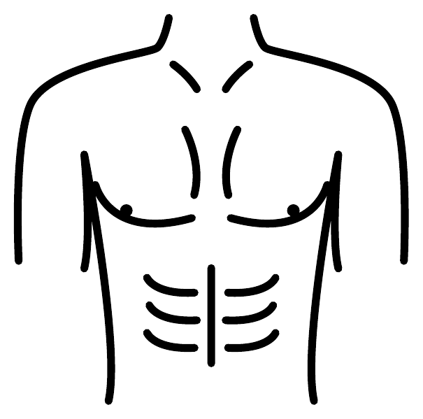 Line drawing of a male chest and torso